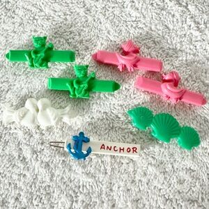 5/$35 Vintage 70’s Assorted Plastic Hair Barrettes x7 Cat Duck Shell Bird